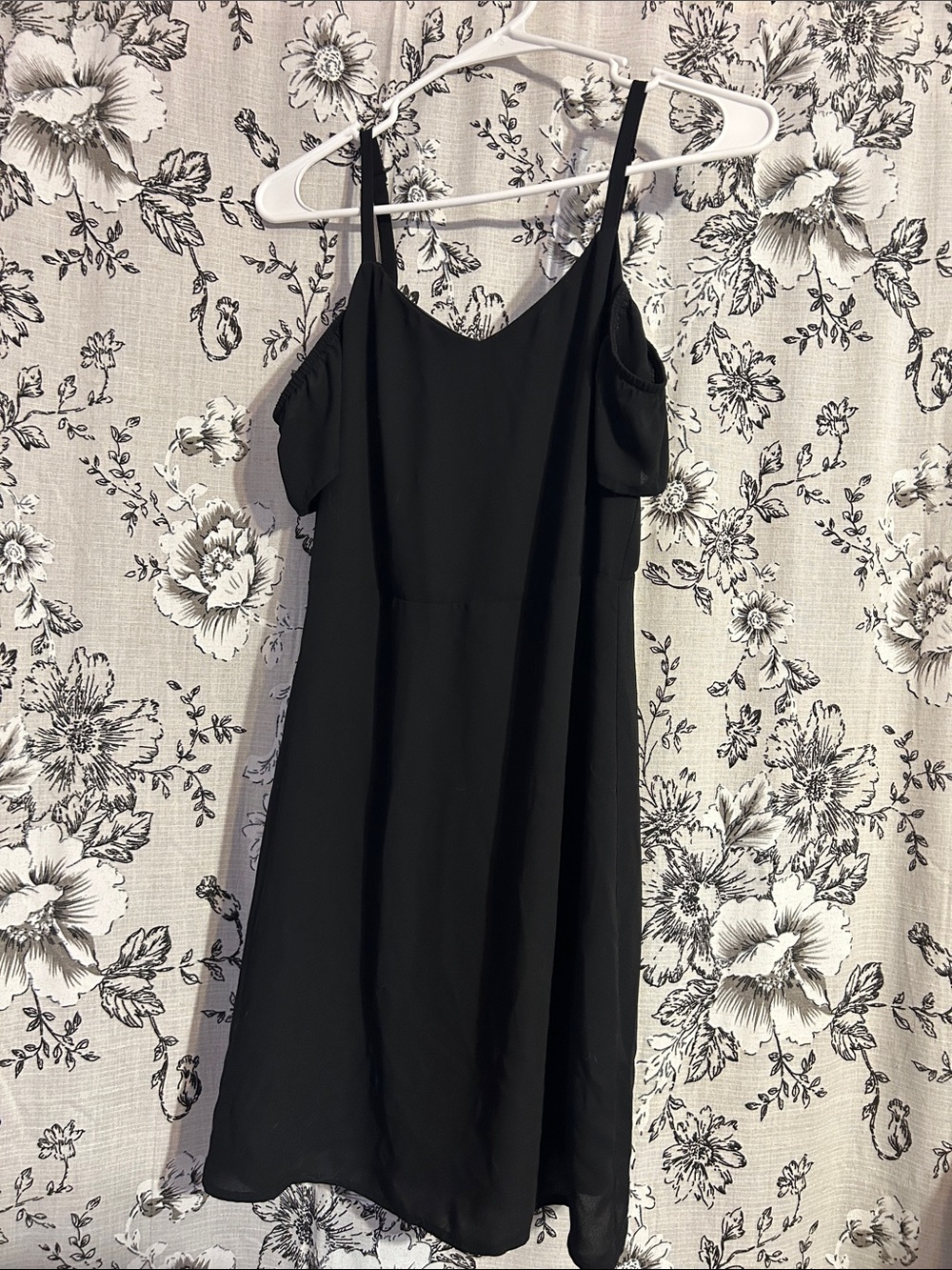 Express Black Cold-Shoulder Mini Dress with Spaghetti Straps